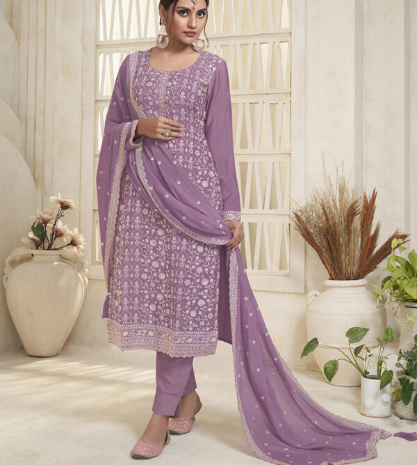 Lavender Thread Embroidery Kurta Set