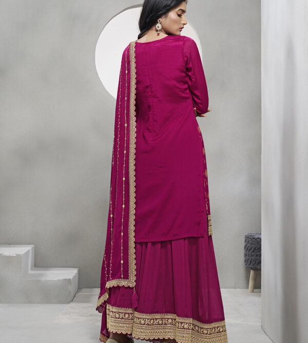 Magenta Jacquard With Embroidery Sharara Set