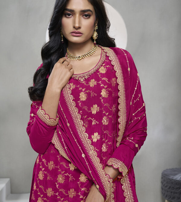Magenta Jacquard With Embroidery Sharara Set