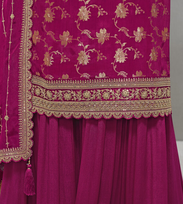 Magenta Jacquard With Embroidery Sharara Set