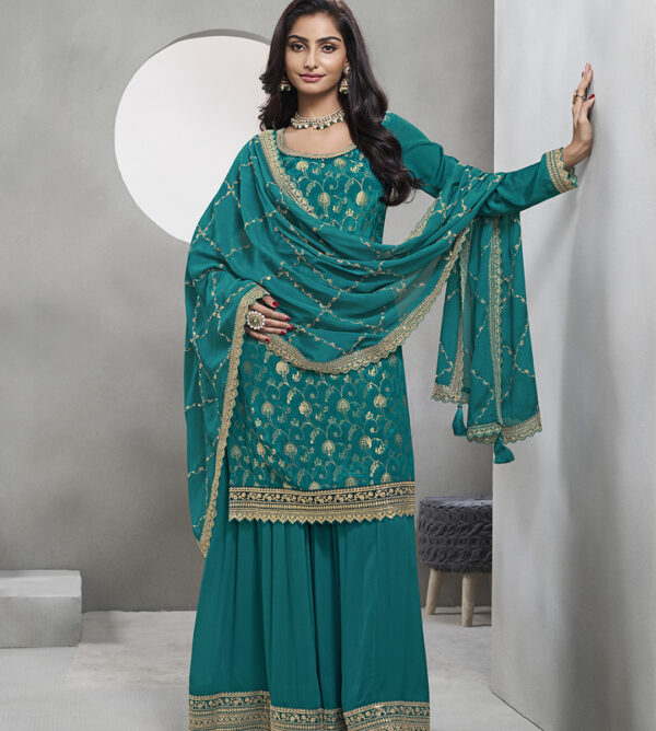 Rama Green Jacquard With Embroidery Sharara Set